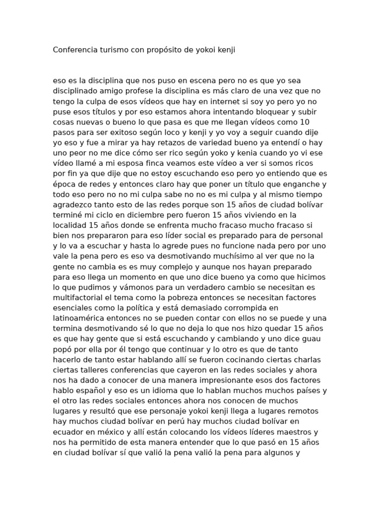 Conferencia de Yokoi Kenji sobre turismo | PDF | Amor | Lengua española