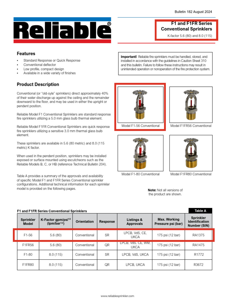F1-56 Conventional Sprinkler Overview | PDF | Fire Sprinkler System | Screw