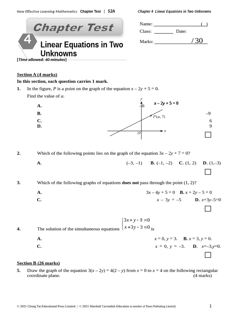 Linear Equations Test for Students | PDF | Equations | Area