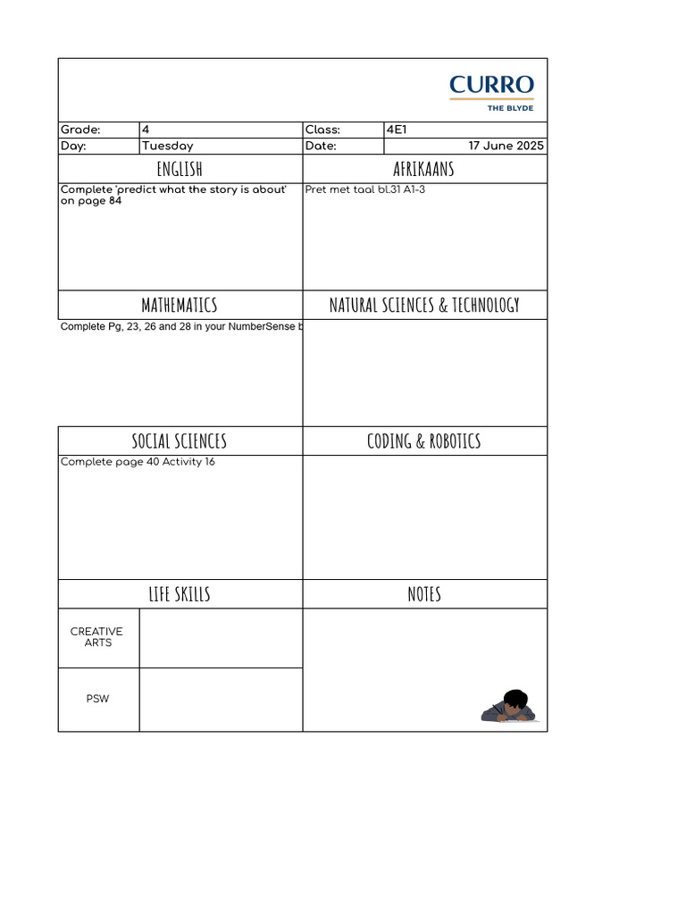Gr4e1 Homework Sheet - 17 June | PDF