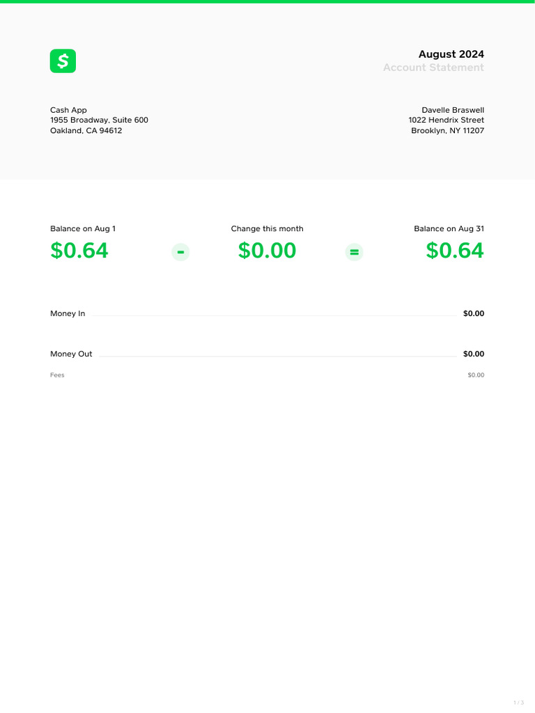 Cash App August 2024 Account Statement | PDF | Cash | Investing