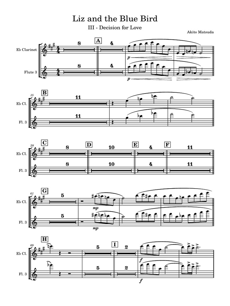 Liz and the Blue Bird Sheet Music | PDF | E Flat Clarinet | Woodwind ...