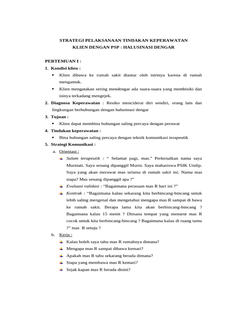 Strategi Keperawatan Halusinasi Dengar | PDF