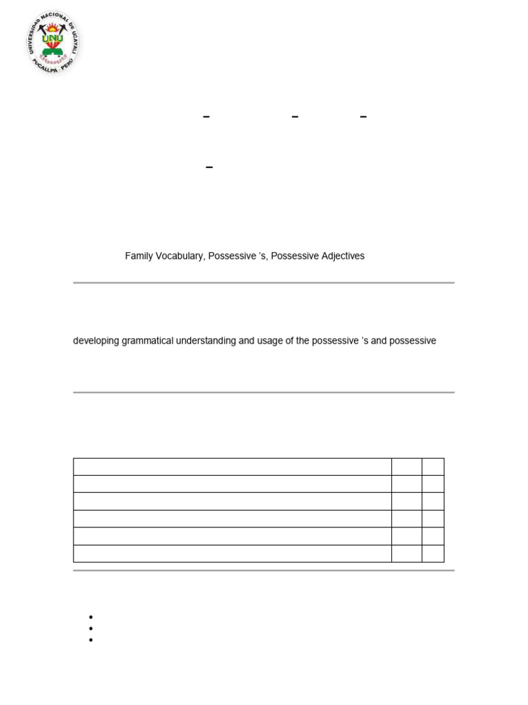 Family Vocabulary and Grammar Lesson Plan | PDF | Family | Grandparent