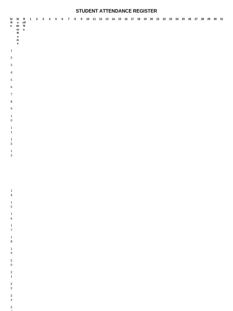 Student Attendance Register | PDF