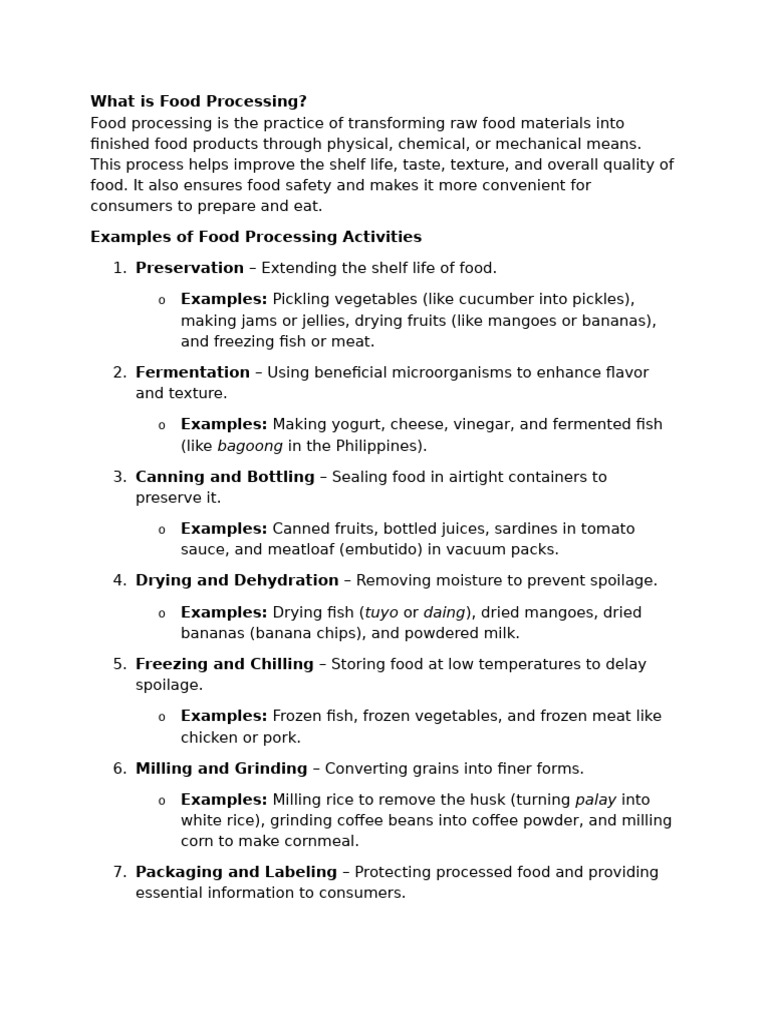 What Is Food Processing and It's Examples | PDF | Curing (Food ...