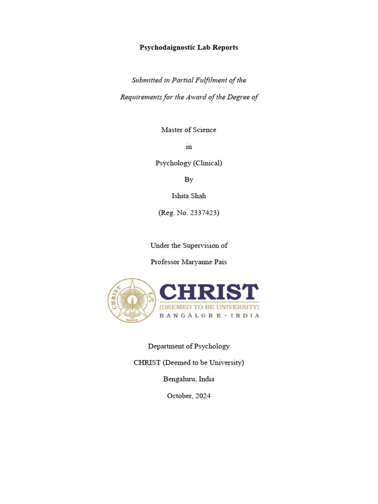 Psychodaignostic Lab Reports | PDF | Attention Deficit Hyperactivity ...