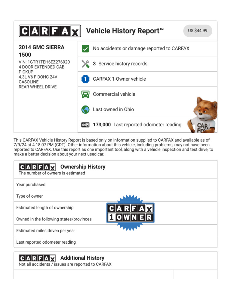 Carfax 2014 GMC Sierra 1500 - 1gtr1teh6ez276920 | PDF | Motor Vehicle | Car