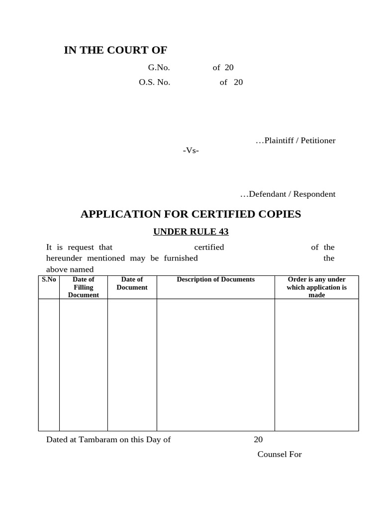 Application for Certified Copies Rule 43 | PDF