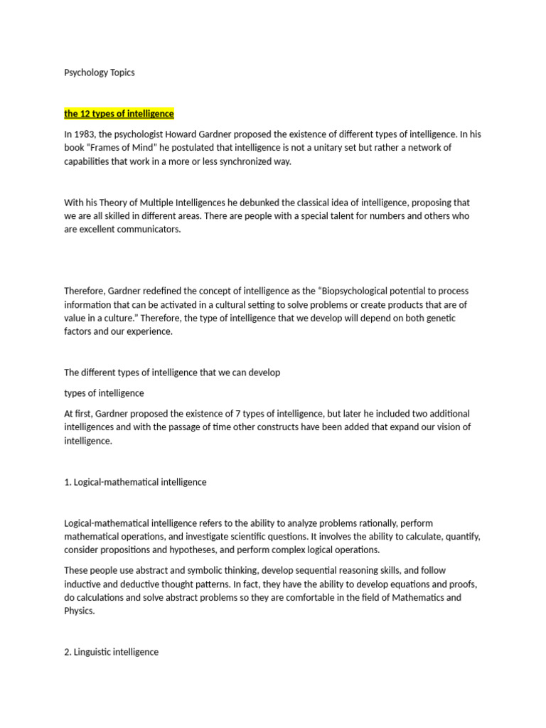 Types of Intelligence | PDF | Intelligence | Empathy