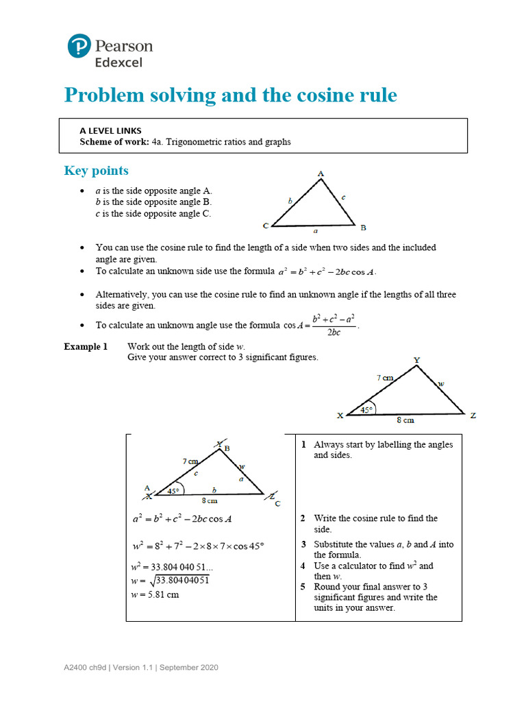 Example 4 Chapter 9 Problem Solving and The Cosine Rule | PDF ...