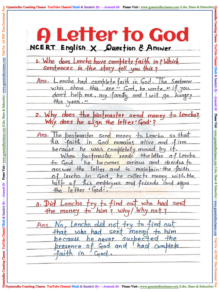 English Chapter A Letter To God Questions and Answer Books | PDF ...