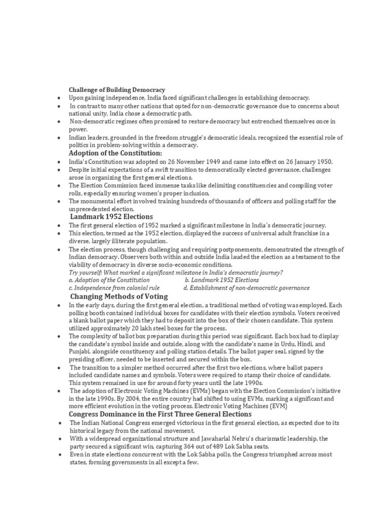 Era of One Party Dominance | PDF | Indian National Congress | Elections