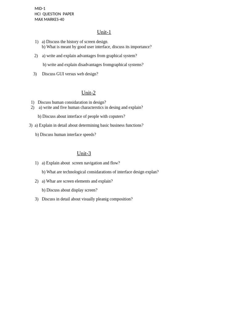 HCI Mid-Term Question Paper | PDF