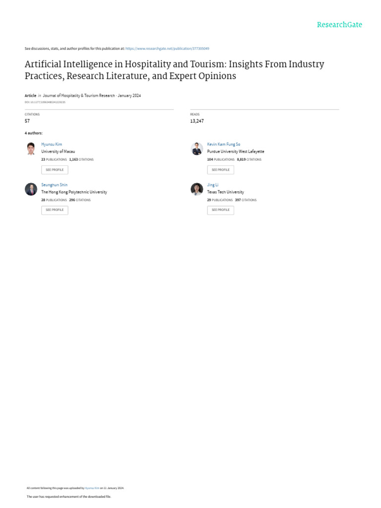 AI Transformations in Hospitality & Tourism | PDF | Machine Learning ...
