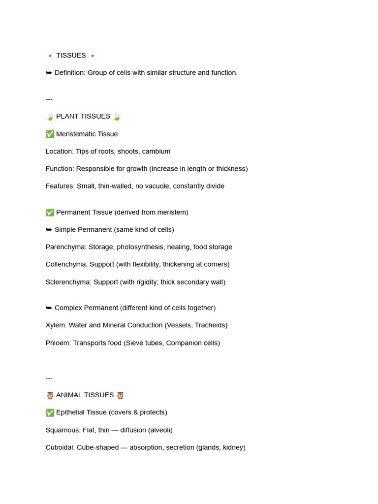 Plant and Animal Tissue Overview | PDF | Tissue (Biology) | Anatomy