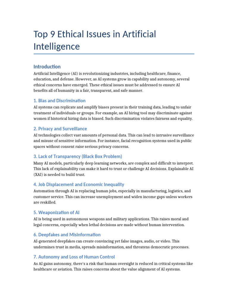 Top 9 Ethical Issues in AI | PDF | Artificial Intelligence ...