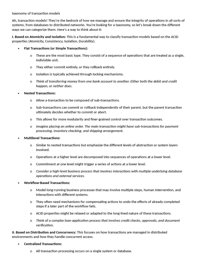 Taxonomy of Transaction Models in DBMS | PDF | Database Transaction ...