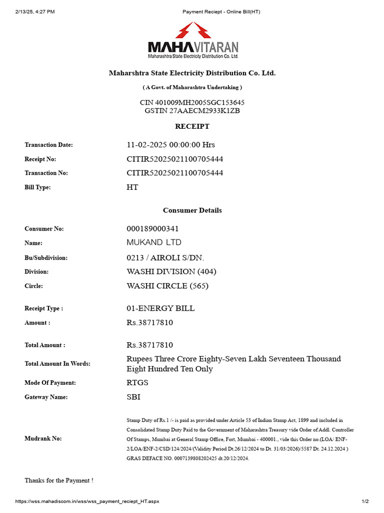 MSEDCL Payment Reciept - Jan-24 | PDF | Receipt | Payments