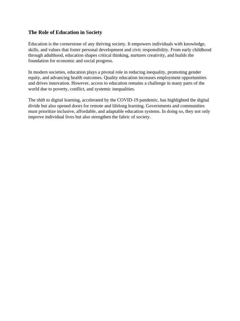 Importance of Education in Society | PDF