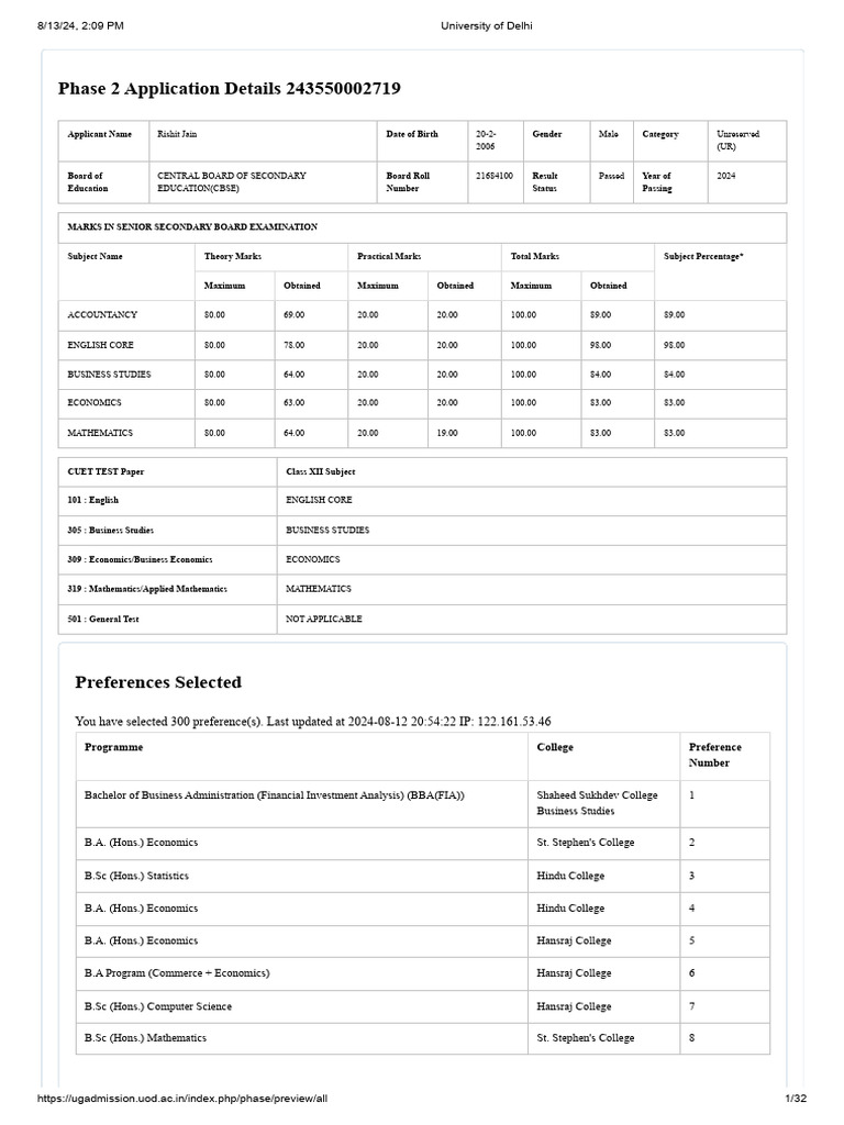 DU Preference Sheet for B.A. Programs | PDF