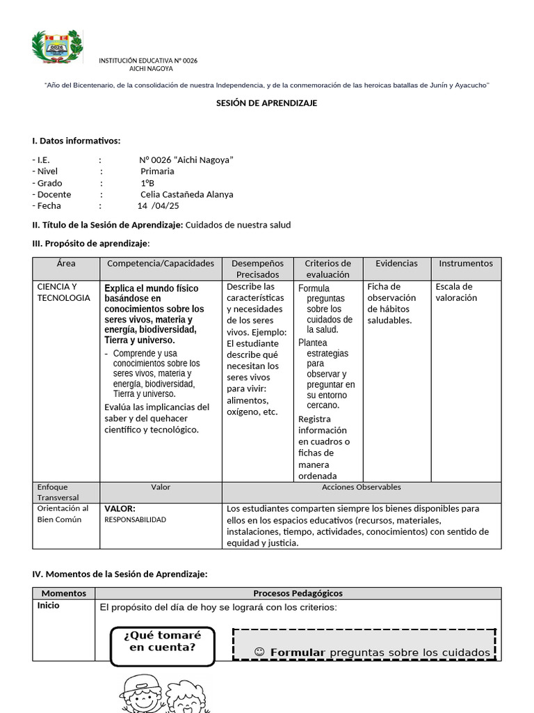 Sesion Cuidado de La Salud C Y T. 14 MAYO | PDF | Evaluación | Aprendizaje