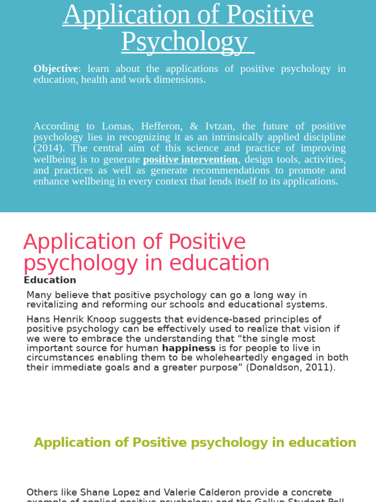 Positive Psychology in Education, Health, Work | PDF | Positive Psychology | Psychology