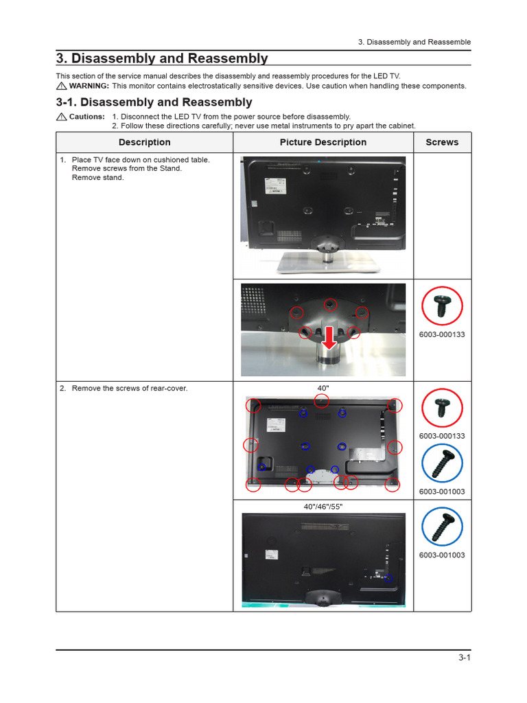 LED TV Disassembly Guide | PDF