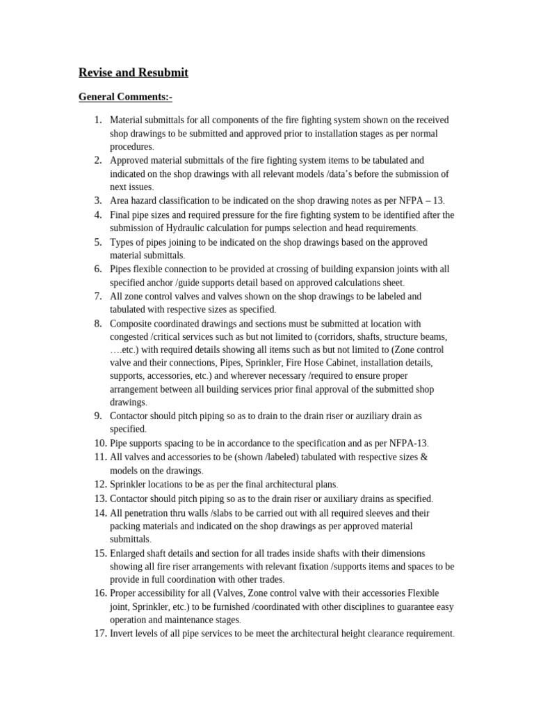Fire Fighting System Submission Guidelines | PDF | Pipe (Fluid ...
