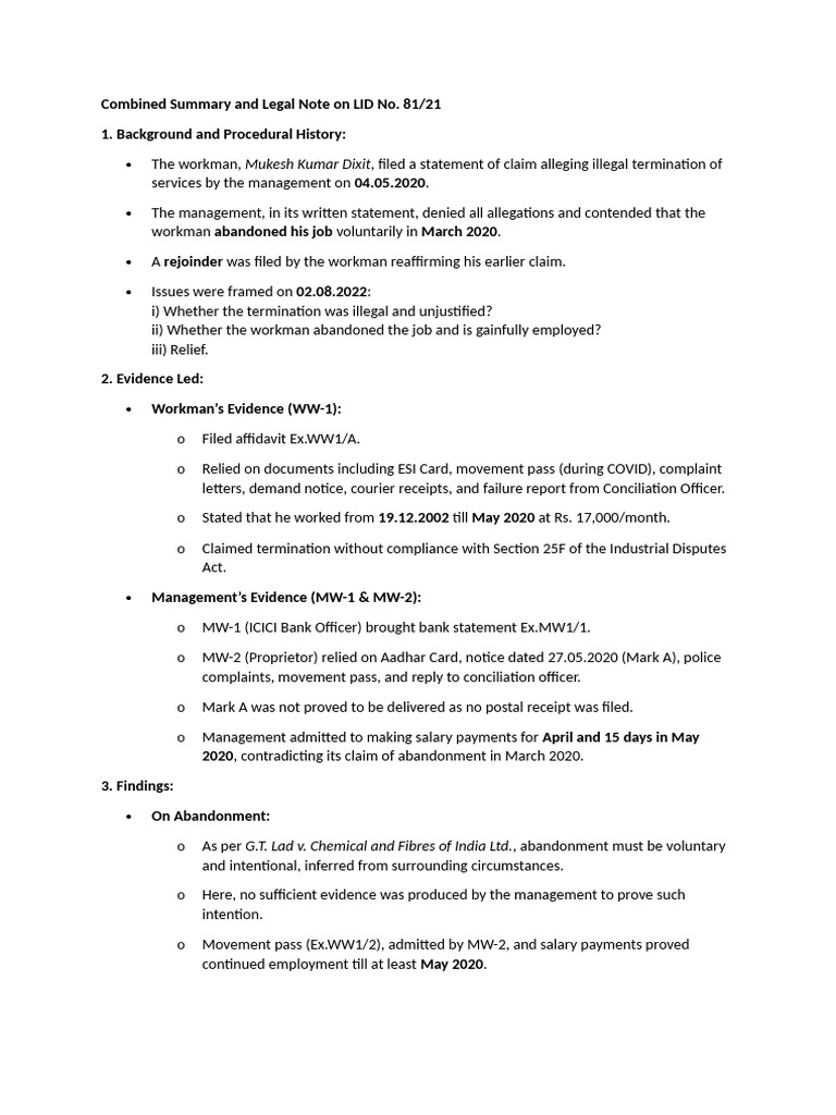 Combined Summary and Legal Note On Judgment Sent by Vipin | PDF ...
