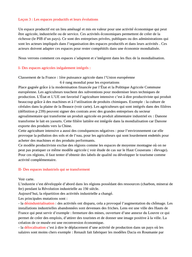 Évolution des espaces productifs en France | PDF | Agriculture ...