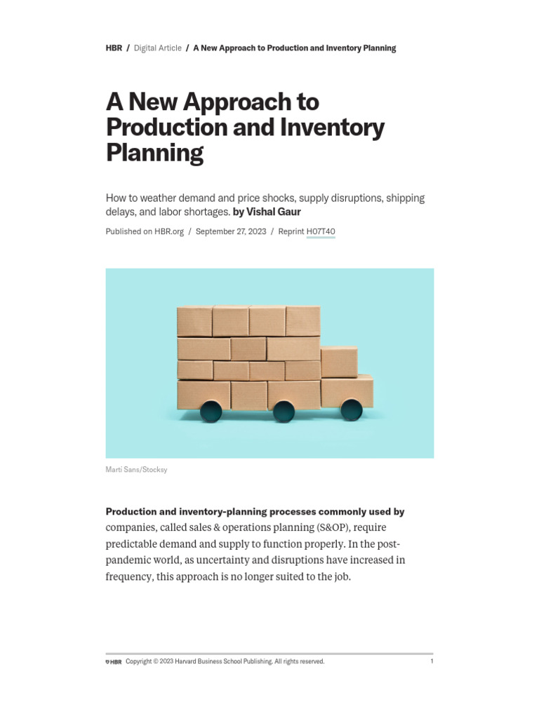 A New Approach To Production and Inventory Planning - 2023 | PDF ...
