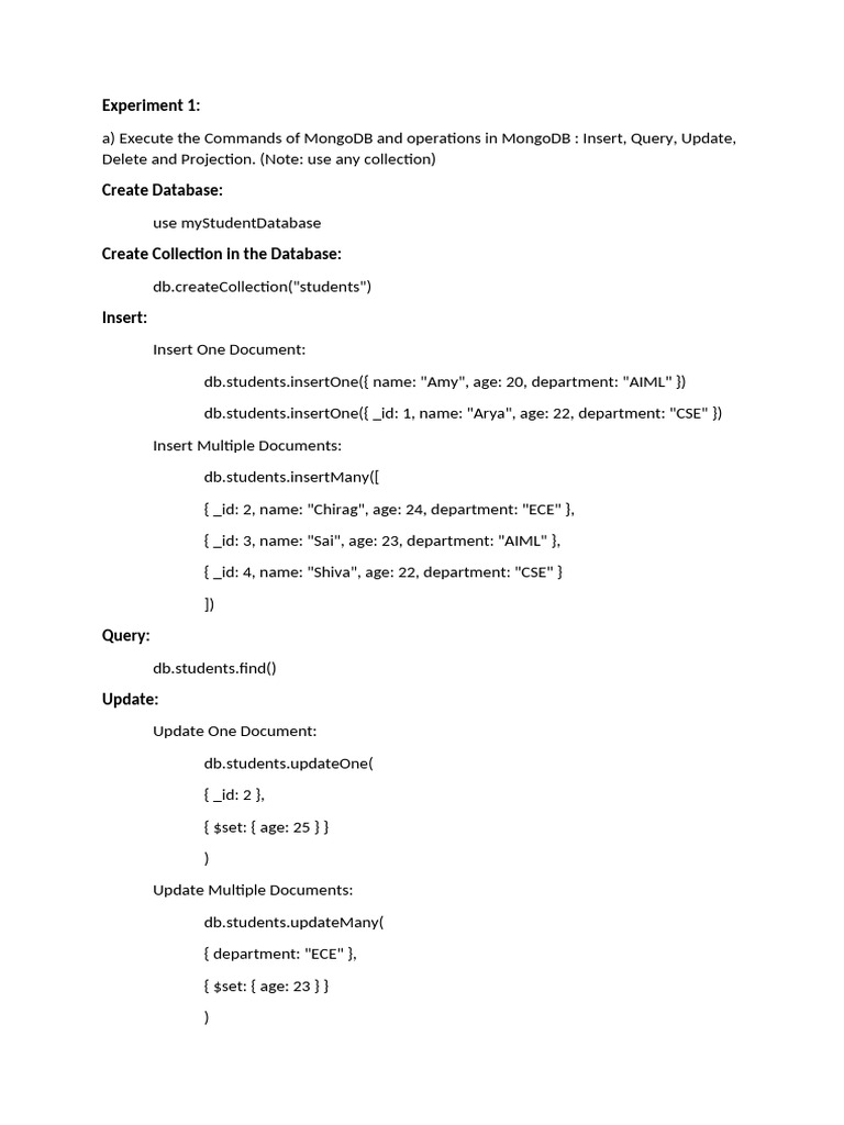 MongoDB Commands: Insert, Query, Update, Delete | PDF | Mongo Db | Data ...