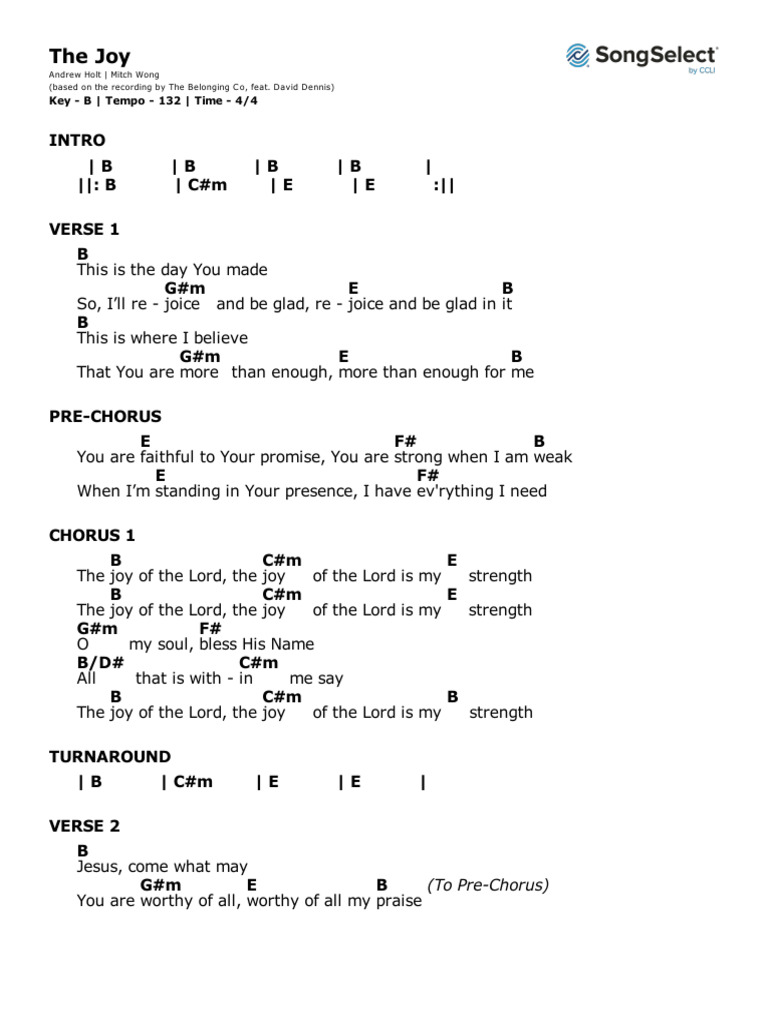 The Joy - Chords and Lyrics Guide | PDF | Song Structure