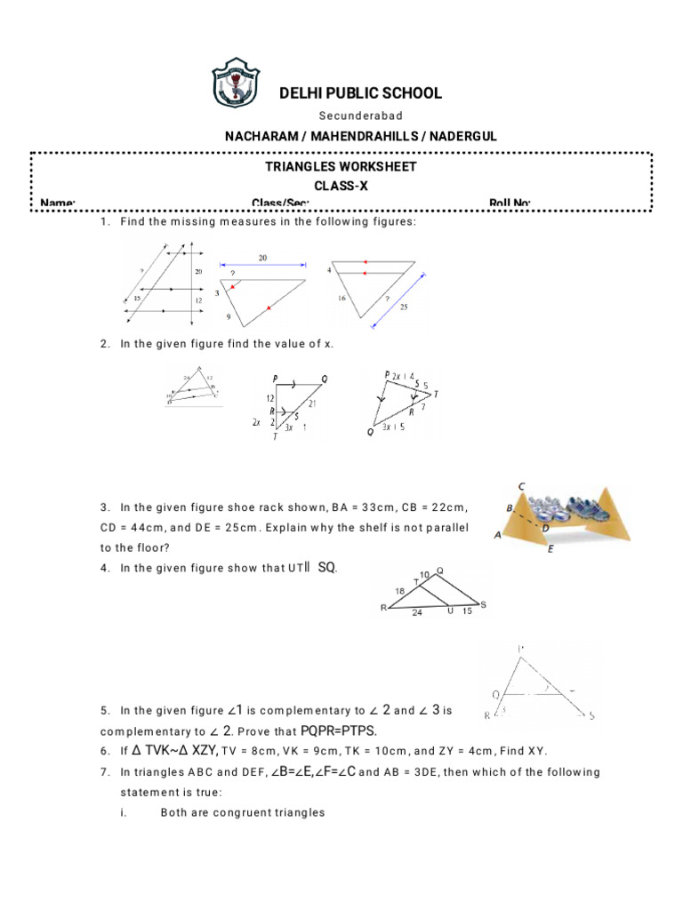 Class X Triangles Worksheet | PDF