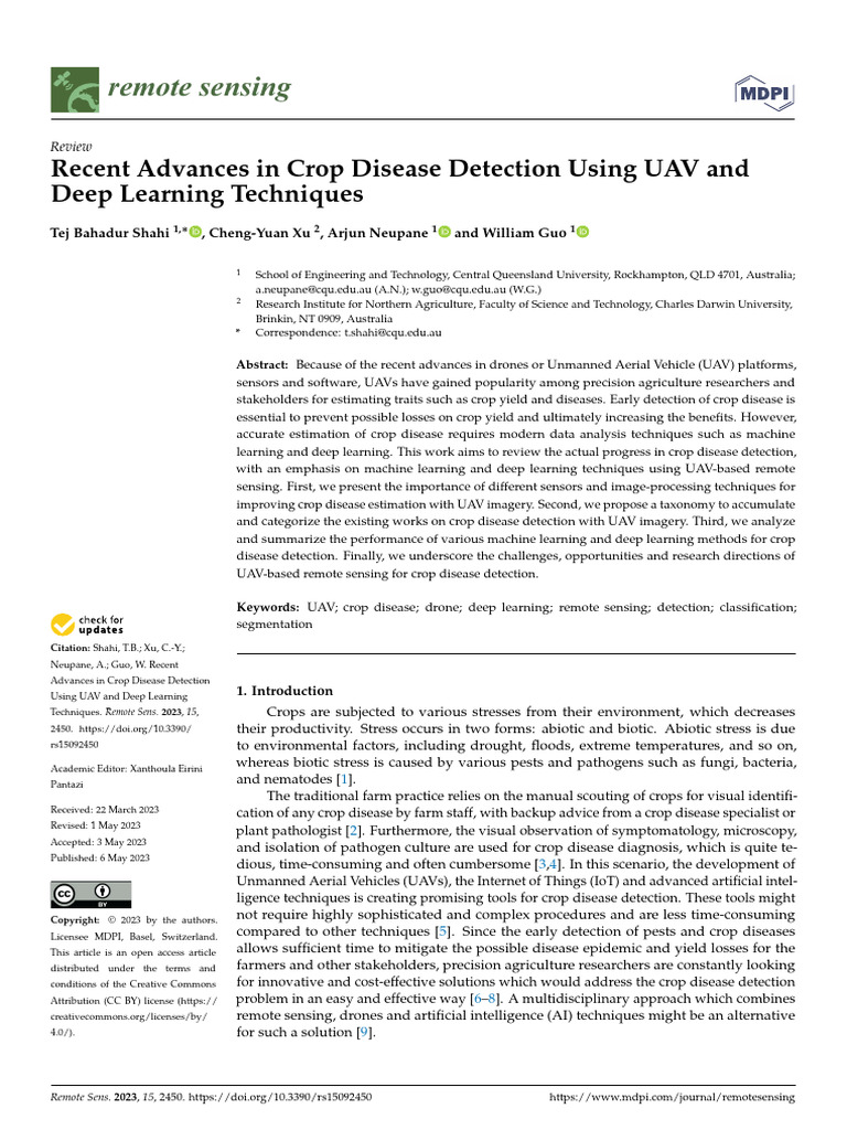 Recent Advances Using UAV and DL Techniques | PDF | Remote Sensing ...
