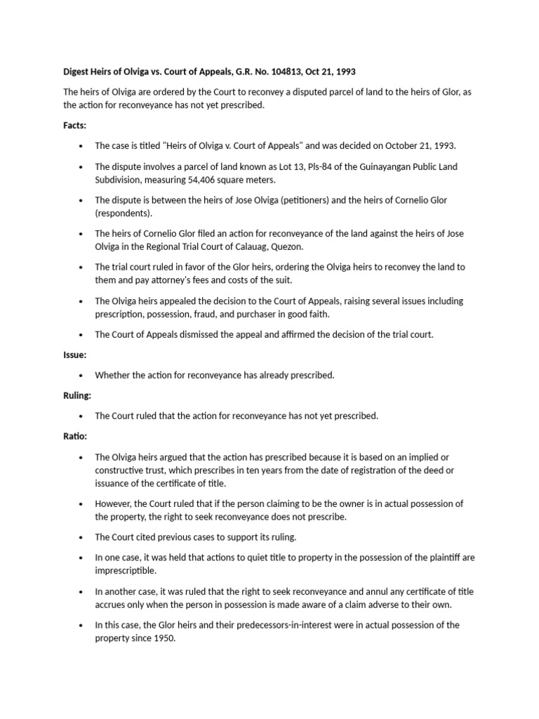 Olviga Heirs Land Reconveyance Ruling | PDF | Lawsuit | United States ...