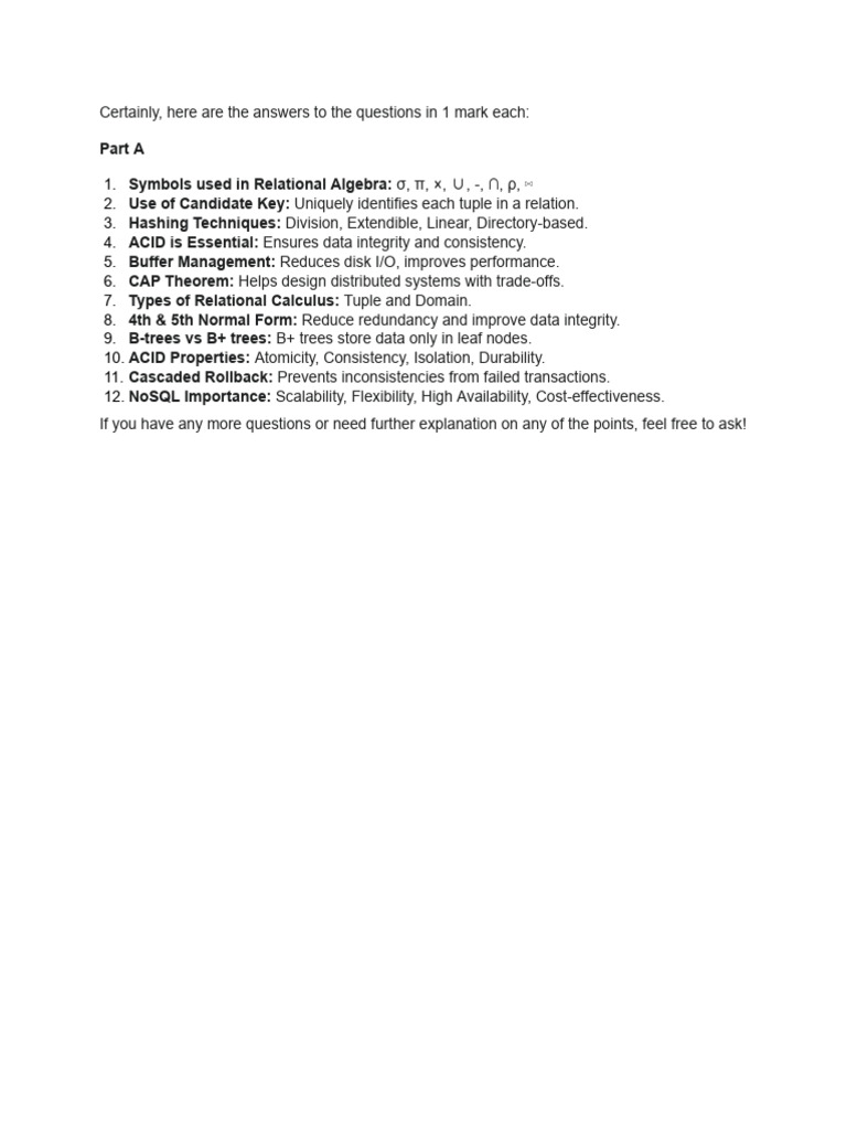 Give The Answers For The Above Questions in 1 Mark | PDF