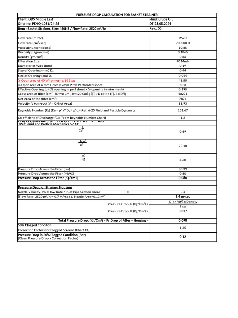 Pressure Drop Calculation for Strainer | PDF | Flow Measurement | Pressure