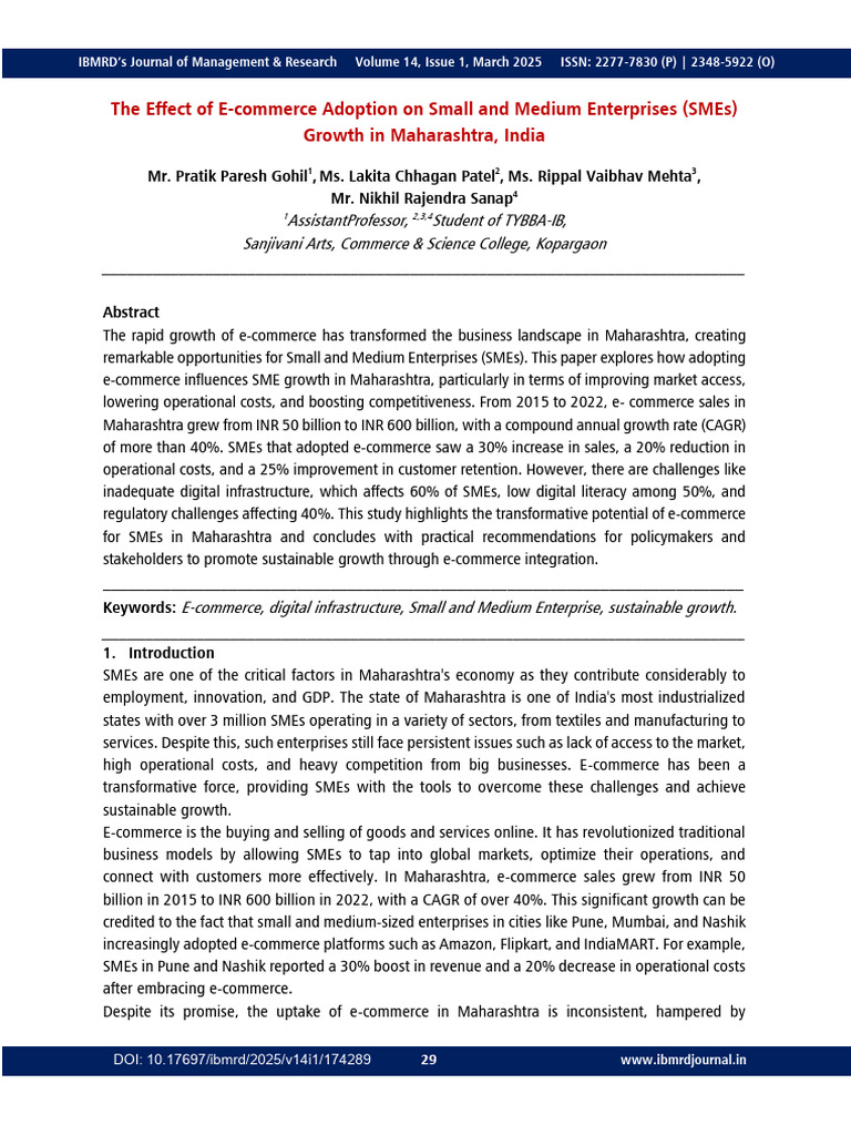 E-commerce Impact on SME Growth in Maharashtra | PDF | E Commerce ...