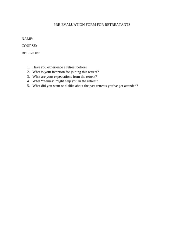 PRE Evaluation Form For Retreatants | PDF