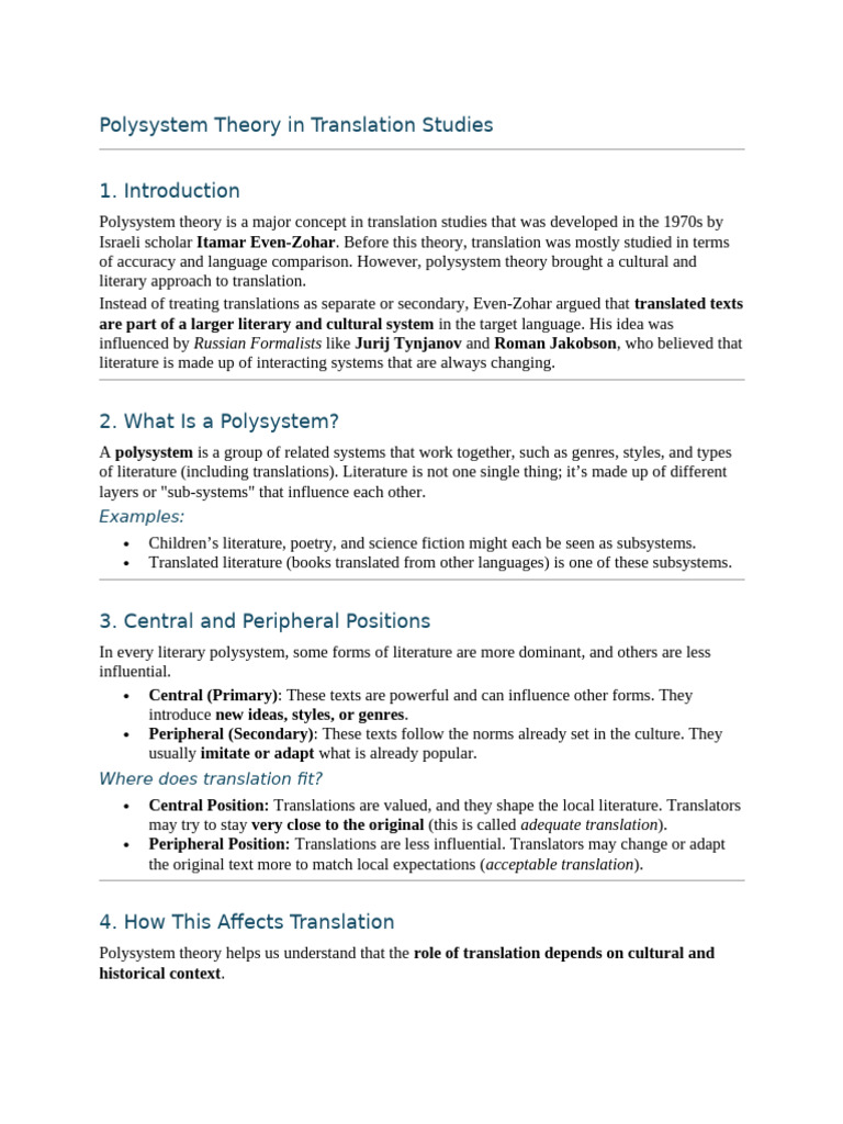 Polysystem Theory in Translation Studies | PDF | Translations | Theory