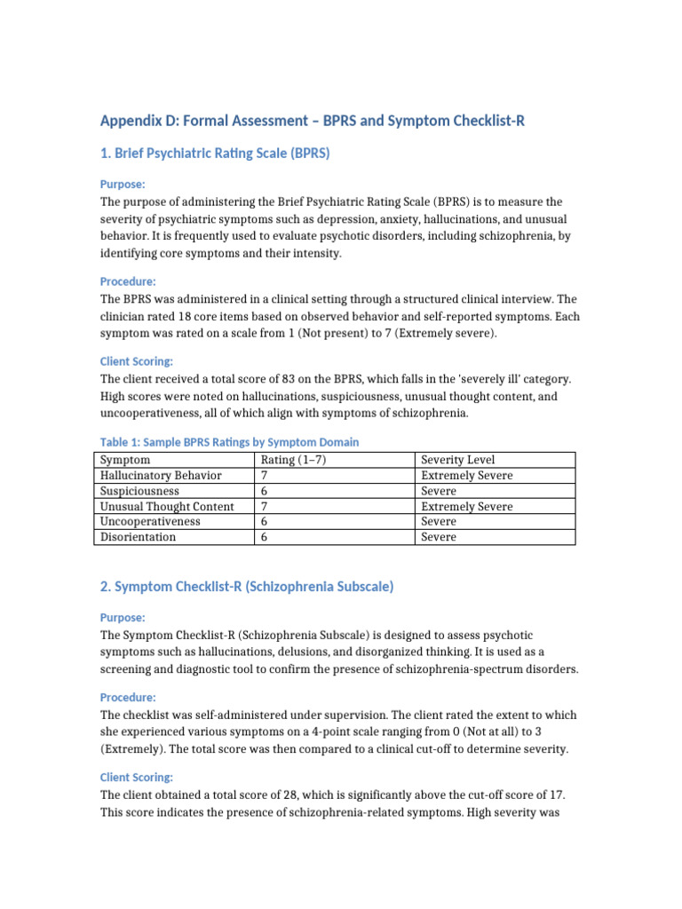 BPRS and Symptom Checklist-R Assessment | PDF | Psychosis | Mental Disorder