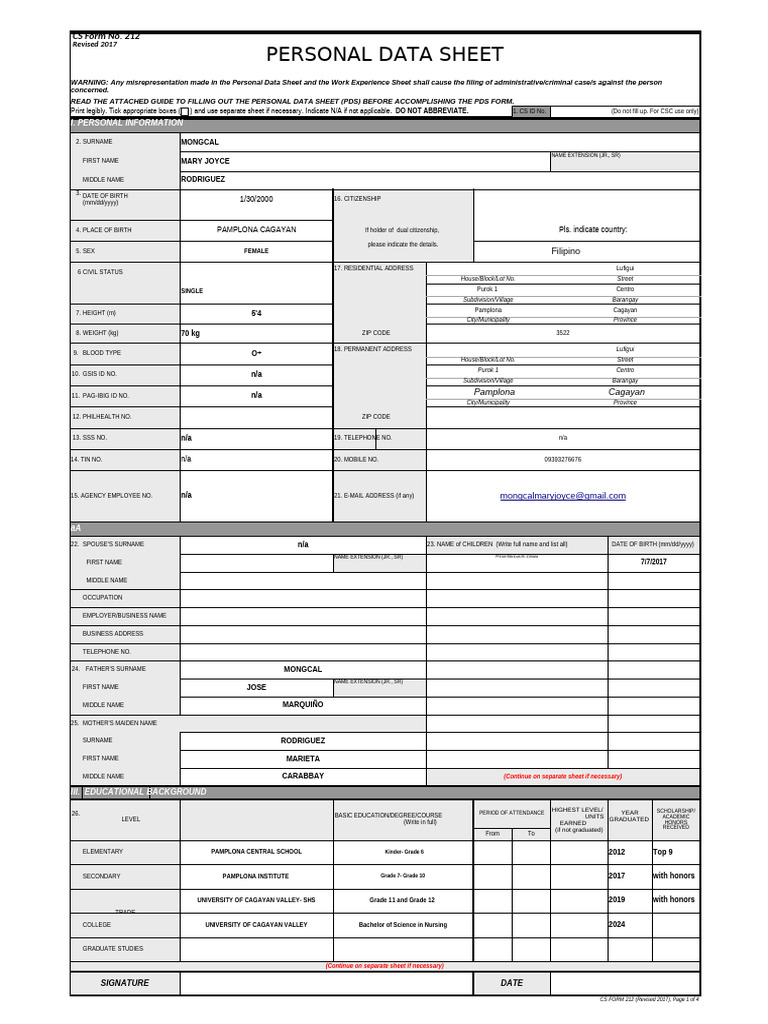 Personal Data Sheet (PDS) Template | PDF | Justice | Crime & Violence
