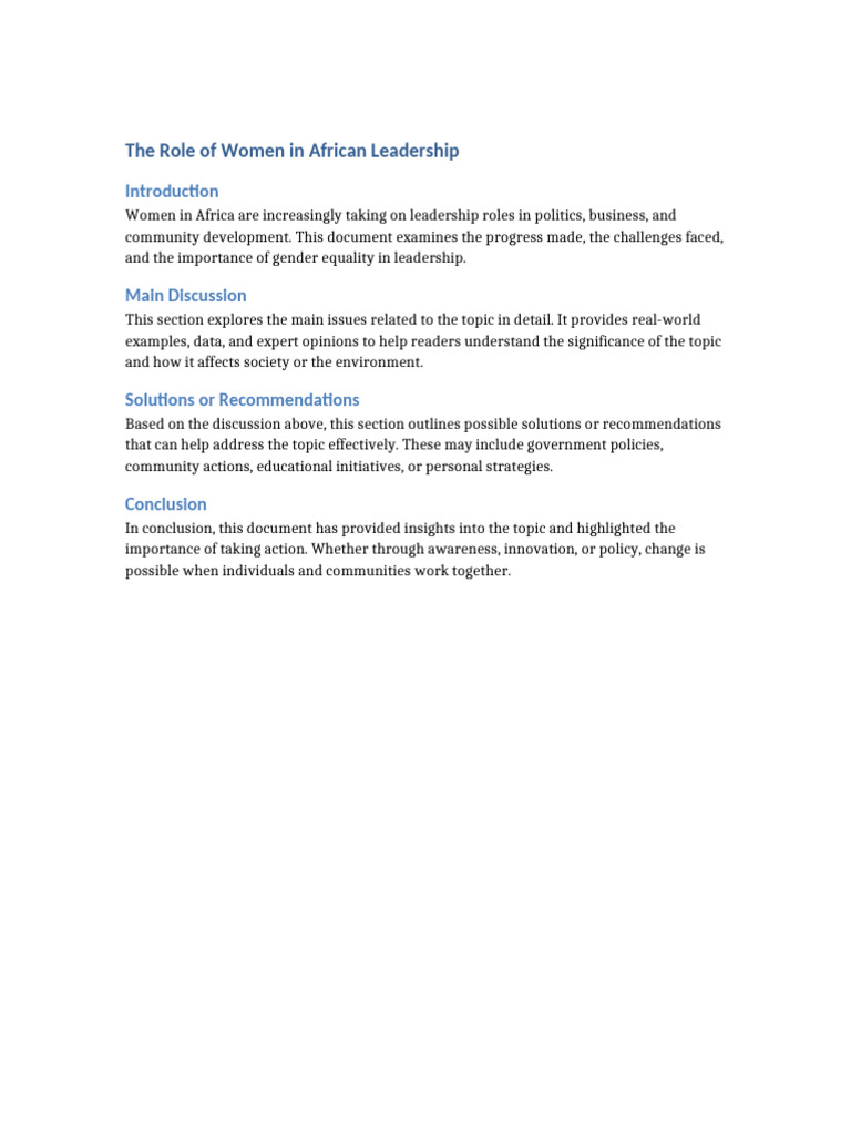 Women in African Leadership Progress | PDF
