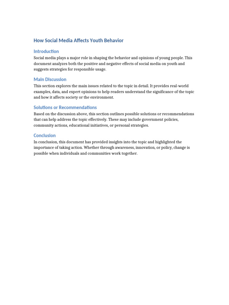 Impact of Social Media on Youth Behavior | PDF