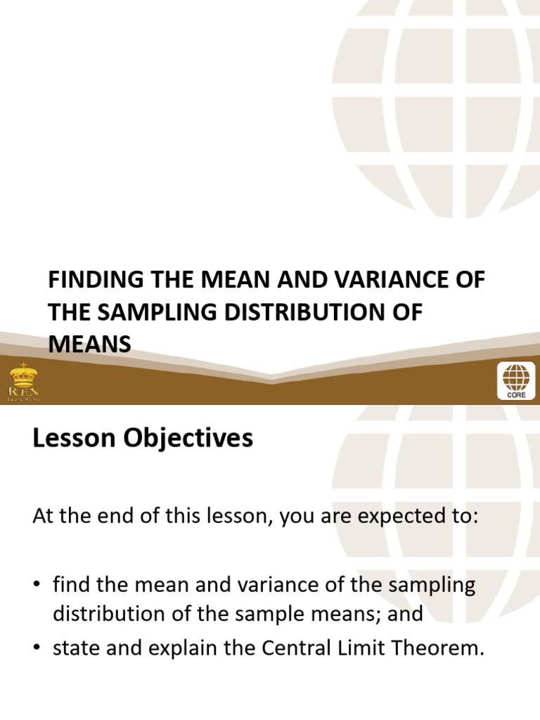 PSUnit III Lesson 2 Finding The Mean - and Variance of The Sampling ...