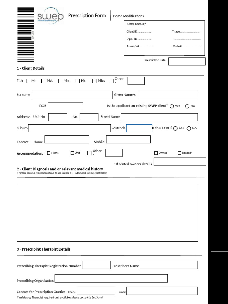 Home Modifications Prescription Form | PDF | Caregiver | Mental Health