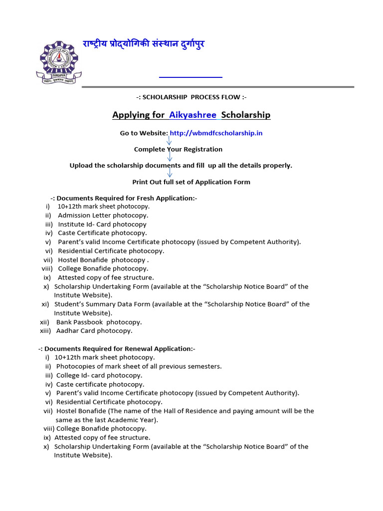 Applying For Scholarship: Aikyashree | PDF