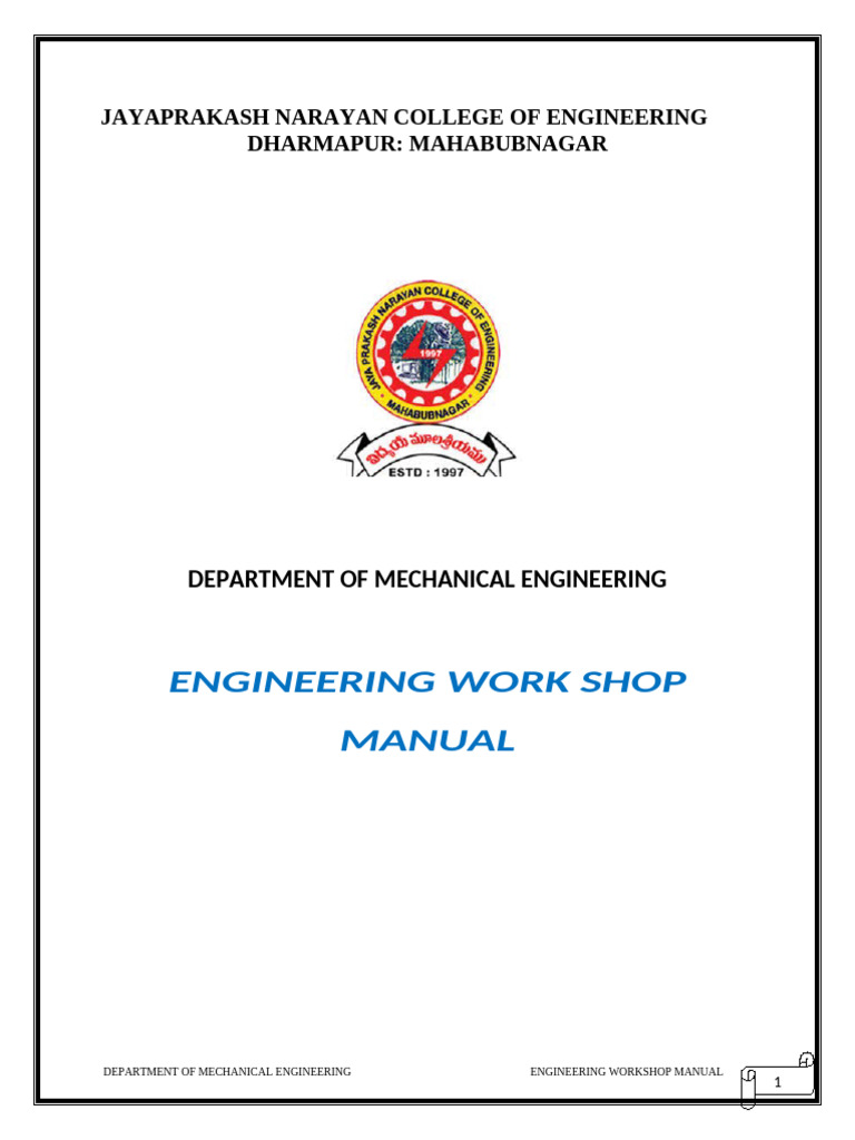 ENGG WORKSHOP-Manual | PDF | Electrical Connector | Sheet Metal